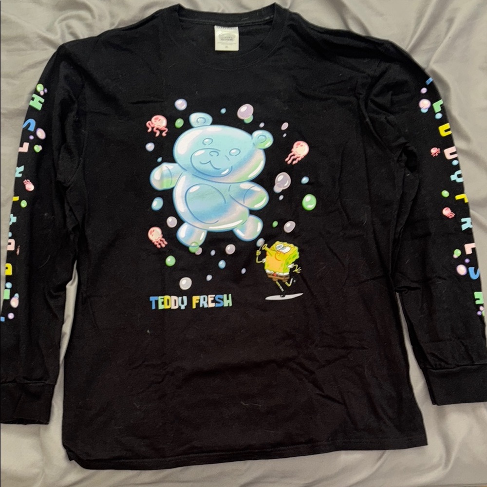 Teddy Fresh Black and Blue Long Sleeve Tee with Playful Graphics